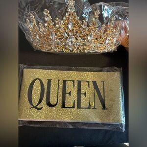 Gold Queen Tiara and Sash Set